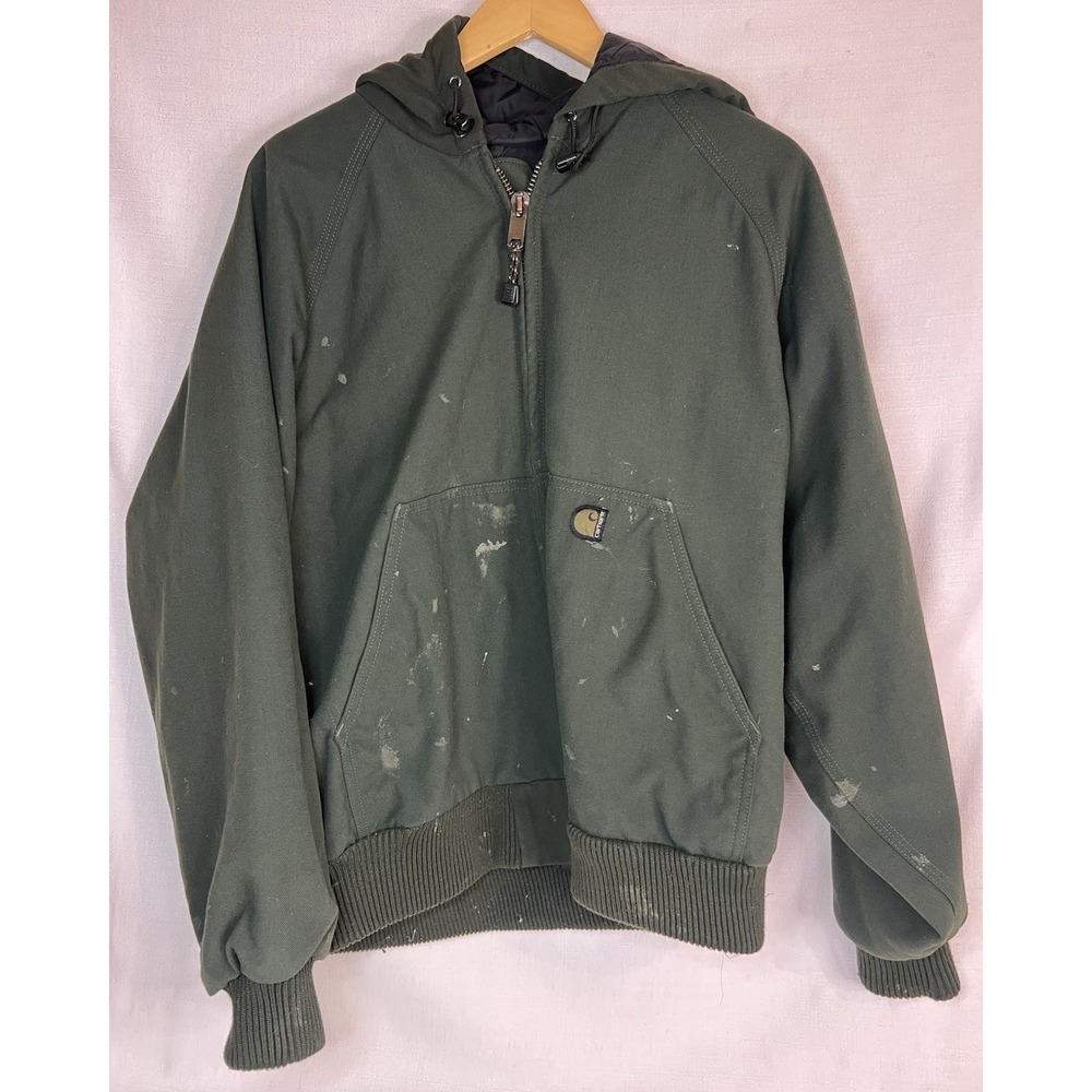 Carhartt Hooded Work Jacket Mens XL Olive Green Quilted Lined WORN!!